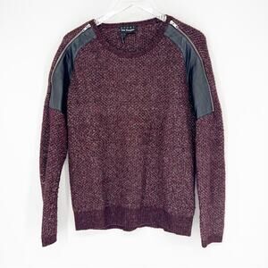 The Kooples Sport Leather Shoulder Patch Wool Blend Sweater L